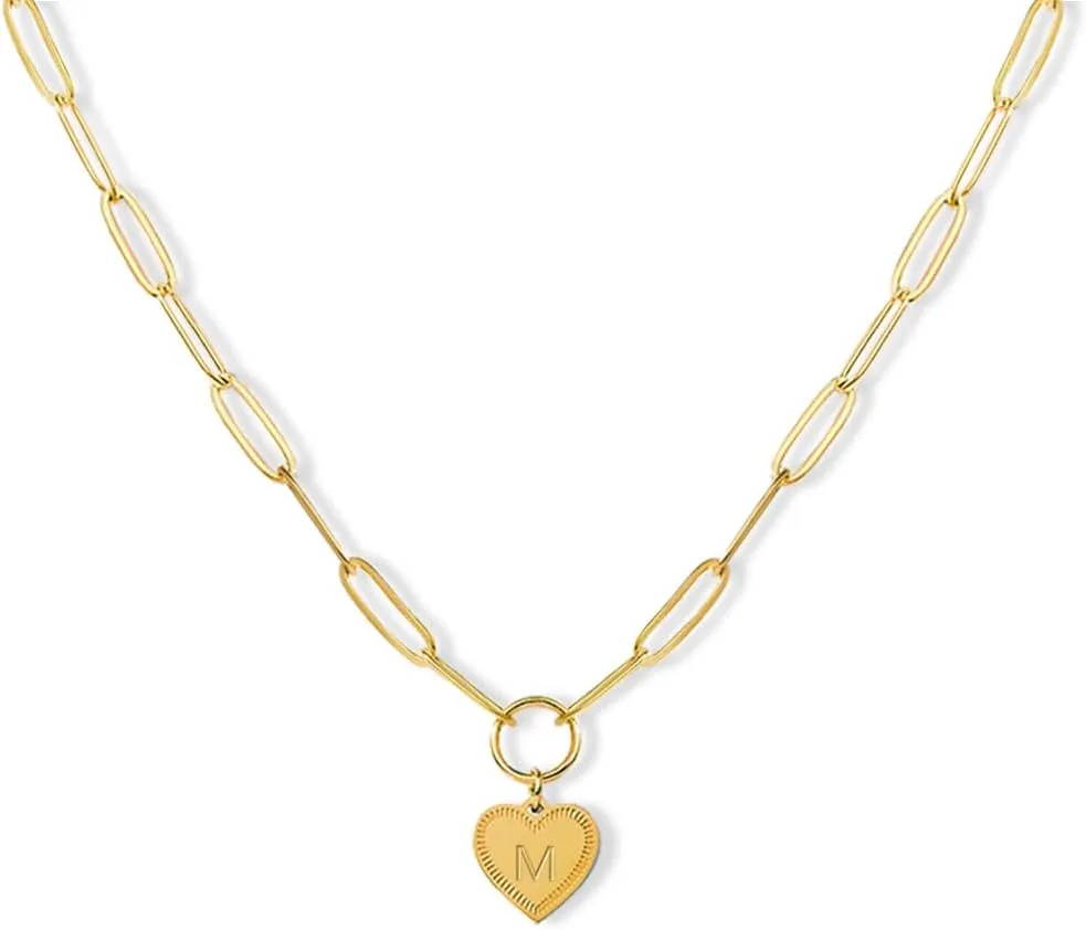 Gold A-Z Initial Necklace Heart Initial Pendant Necklaces Letter Choker Necklace For Women Birthday Valentine's Day Mother's Day Gift