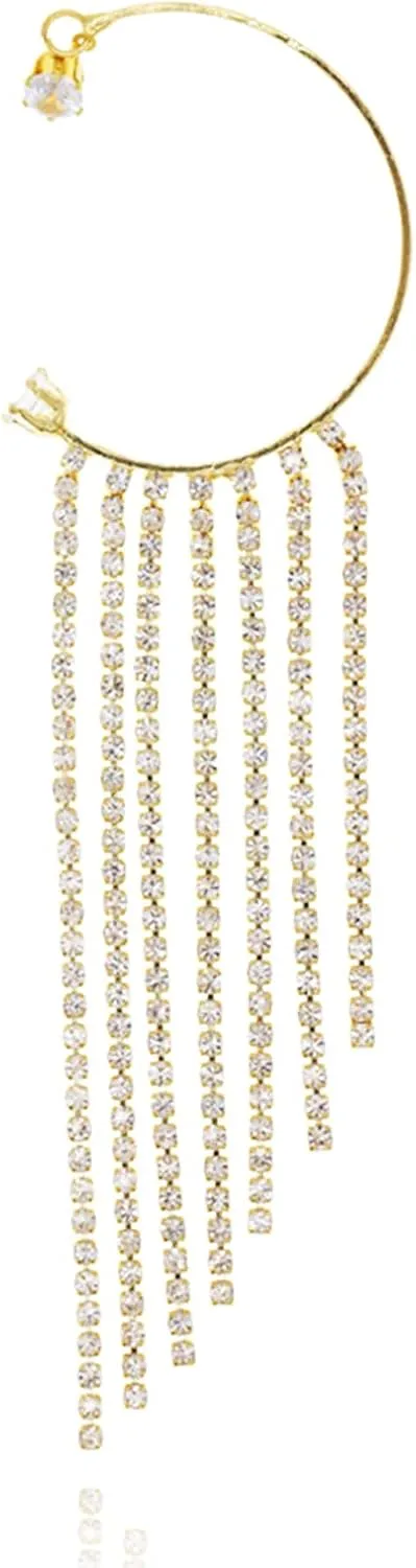 Gold Ear Cuff Earrings for Women Non Piercing Ear Climbers Earrings for Women Sparkling Tassel Earrings Rhinestone Chain Dangle Earrings for Womens