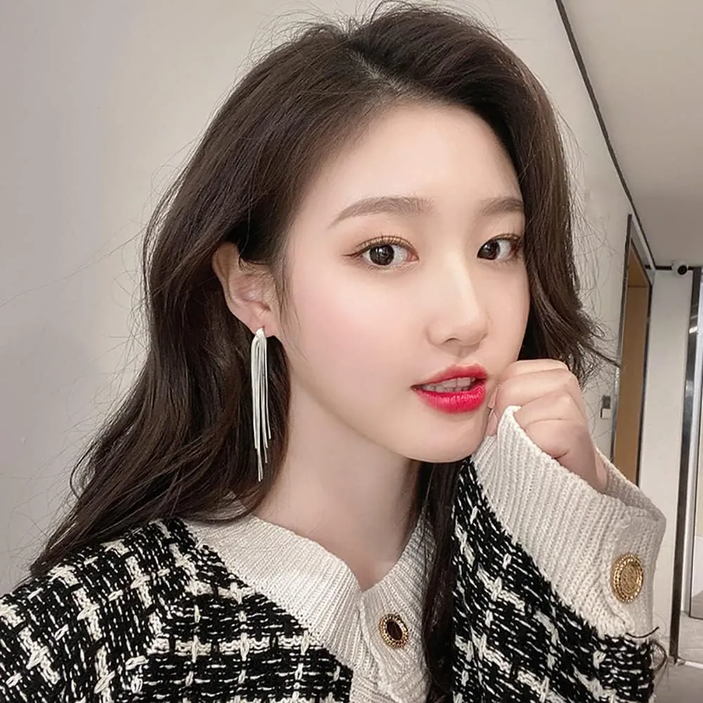 Gold/Silver Long Tassel Dangle Drop Earrings for Woman,Prom Party Sexy Earrings Wedding Bridesmaid Jewelry
