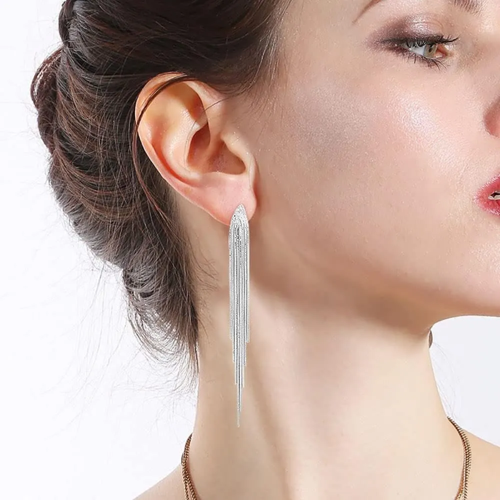 Gold/Silver Long Tassel Dangle Drop Earrings for Woman,Prom Party Sexy Earrings Wedding Bridesmaid Jewelry