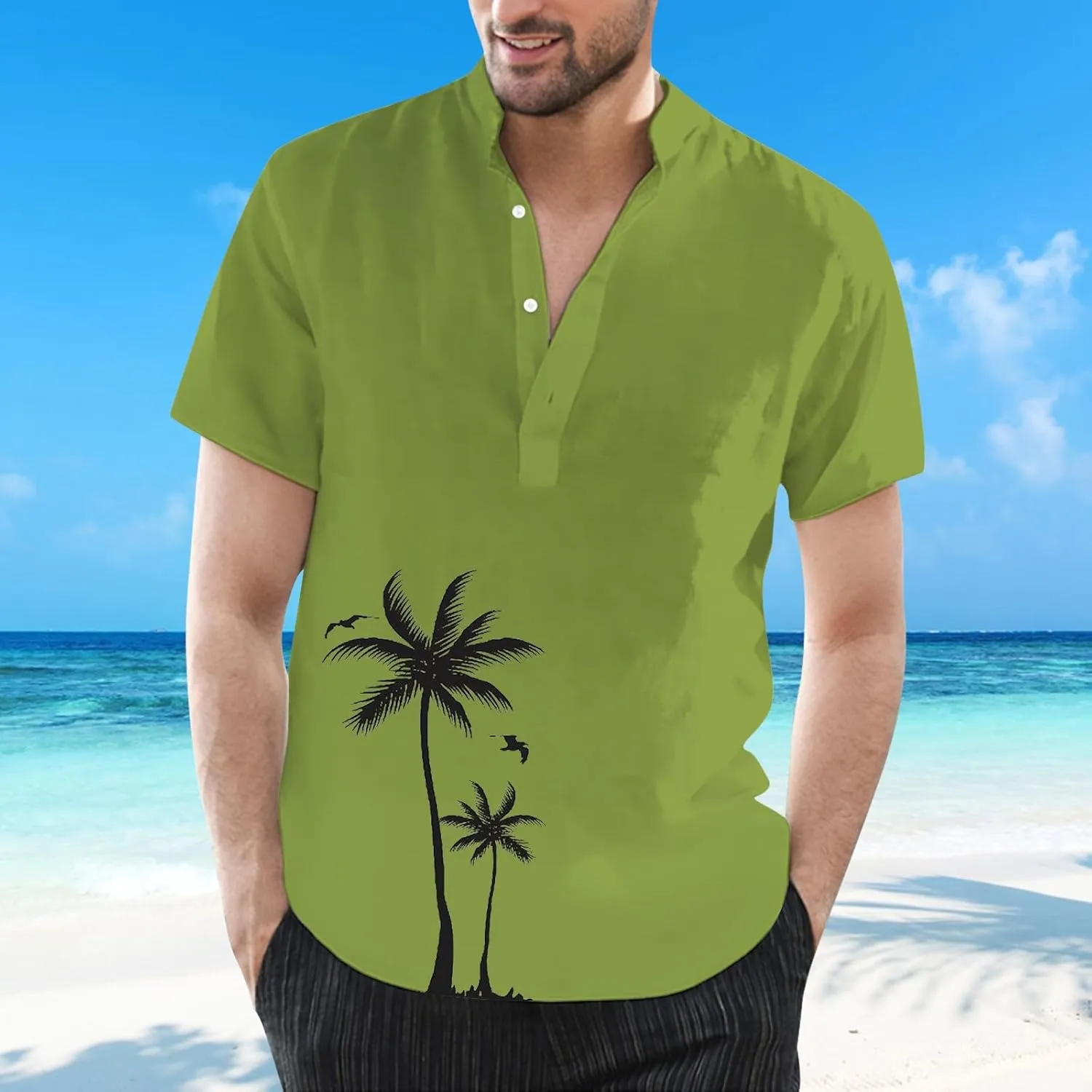Hawaiian Shirt for Men Summer Button Short Sleeve Tropical Aloha Shirts Lightweight Drying Beach Wedding Henley Shirts