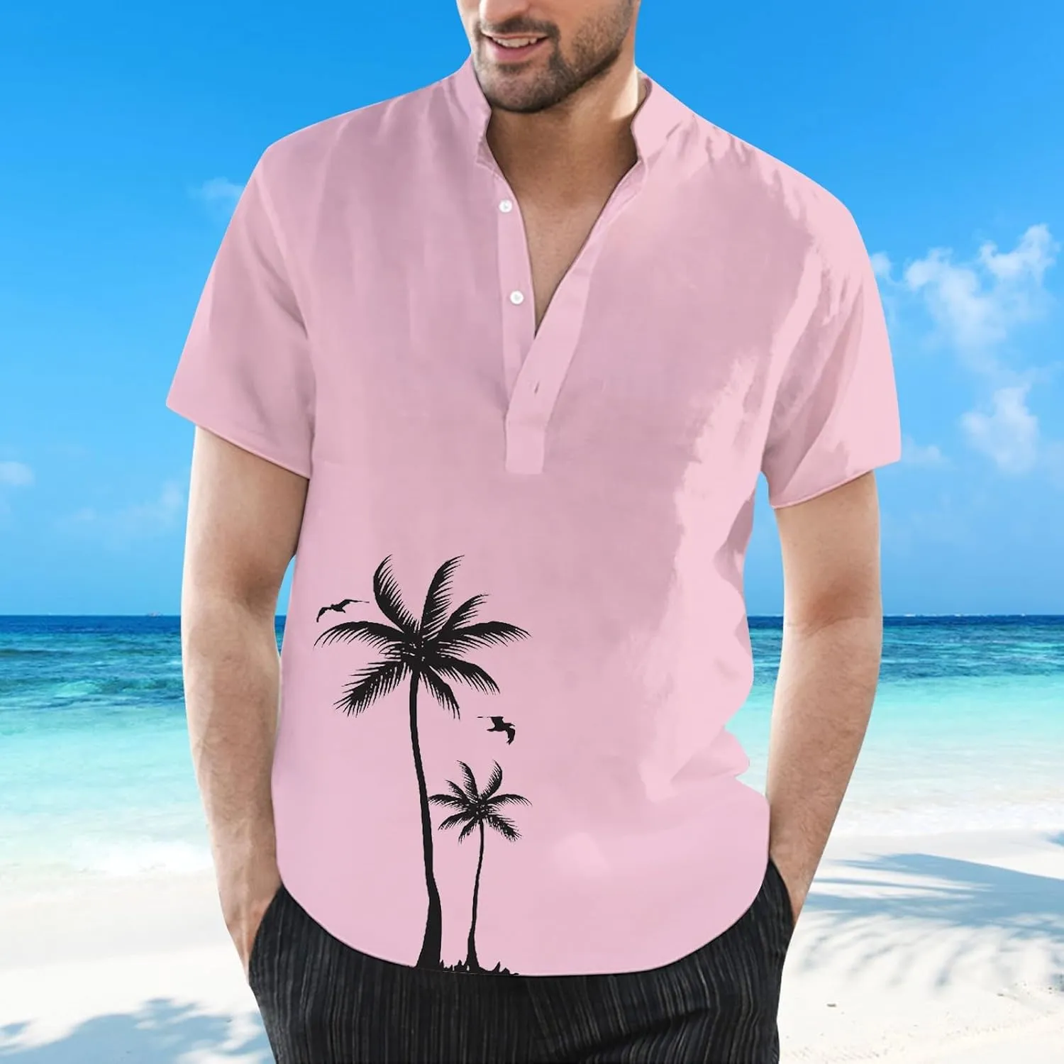 Hawaiian Shirt for Men Summer Button Short Sleeve Tropical Aloha Shirts Lightweight Drying Beach Wedding Henley Shirts