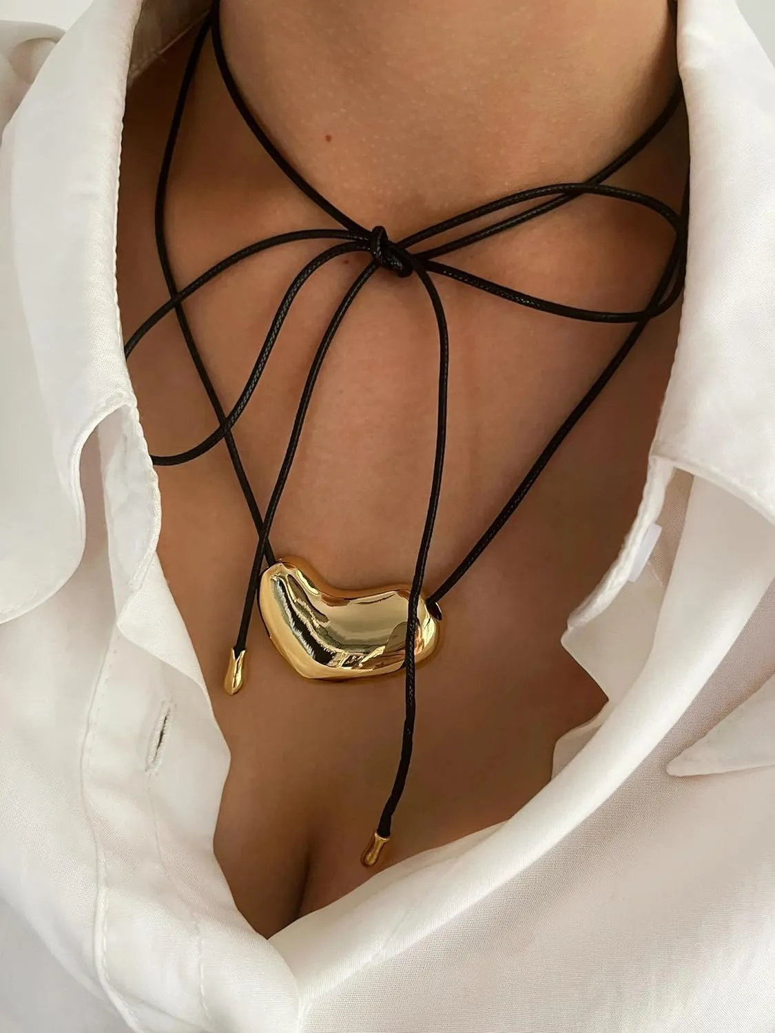 Heart Necklace Black Leather Rope Irregular Chubby for Women Goth Metal Copper Adjustable Jewelry Party-N07