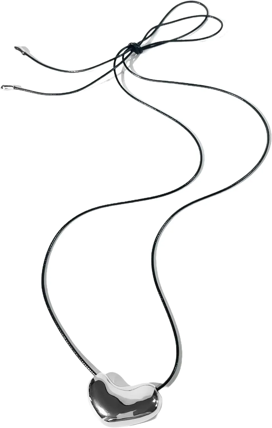 Heart Necklace Black Leather Rope Irregular Chubby for Women Goth Metal Copper Adjustable Jewelry Party-N07