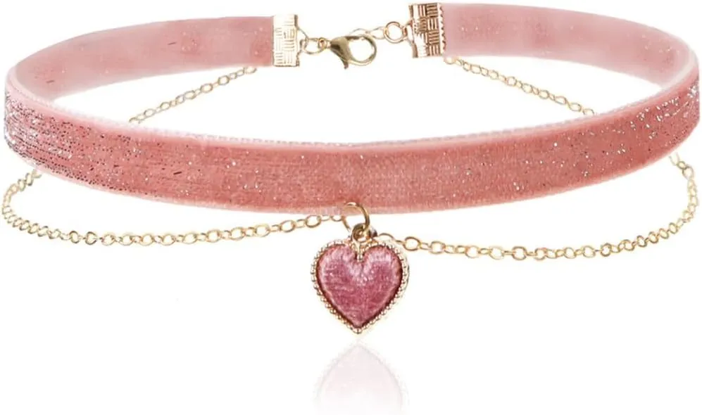 Heart Necklaces for Women Valentines Day Gifts for Her Trendy Chunky Heart Necklace Red Statement Necklace Ribbon Heart Choker Necklace Valentines Day Outfit Women