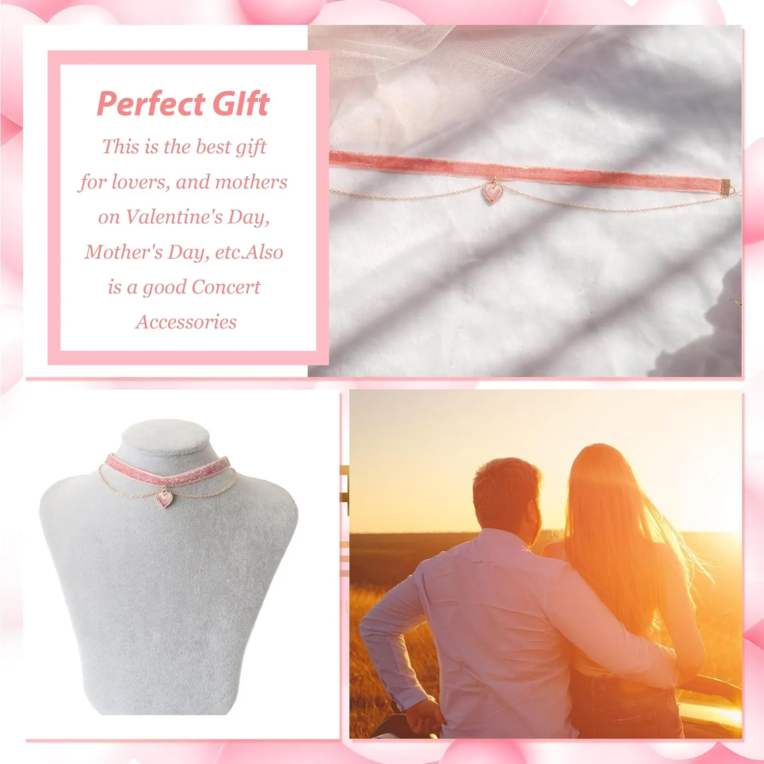 Heart Necklaces for Women Valentines Day Gifts for Her Trendy Chunky Heart Necklace Red Statement Necklace Ribbon Heart Choker Necklace Valentines Day Outfit Women