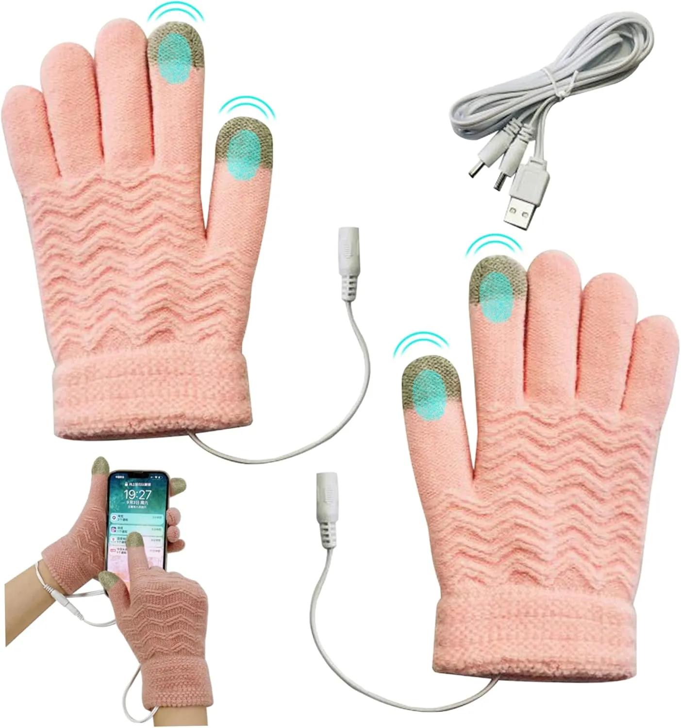 Heated Gloves for Women, USB Charging Knitted Warm Winter Gloves with Touch Screen Function, Womens Heated Gloves
