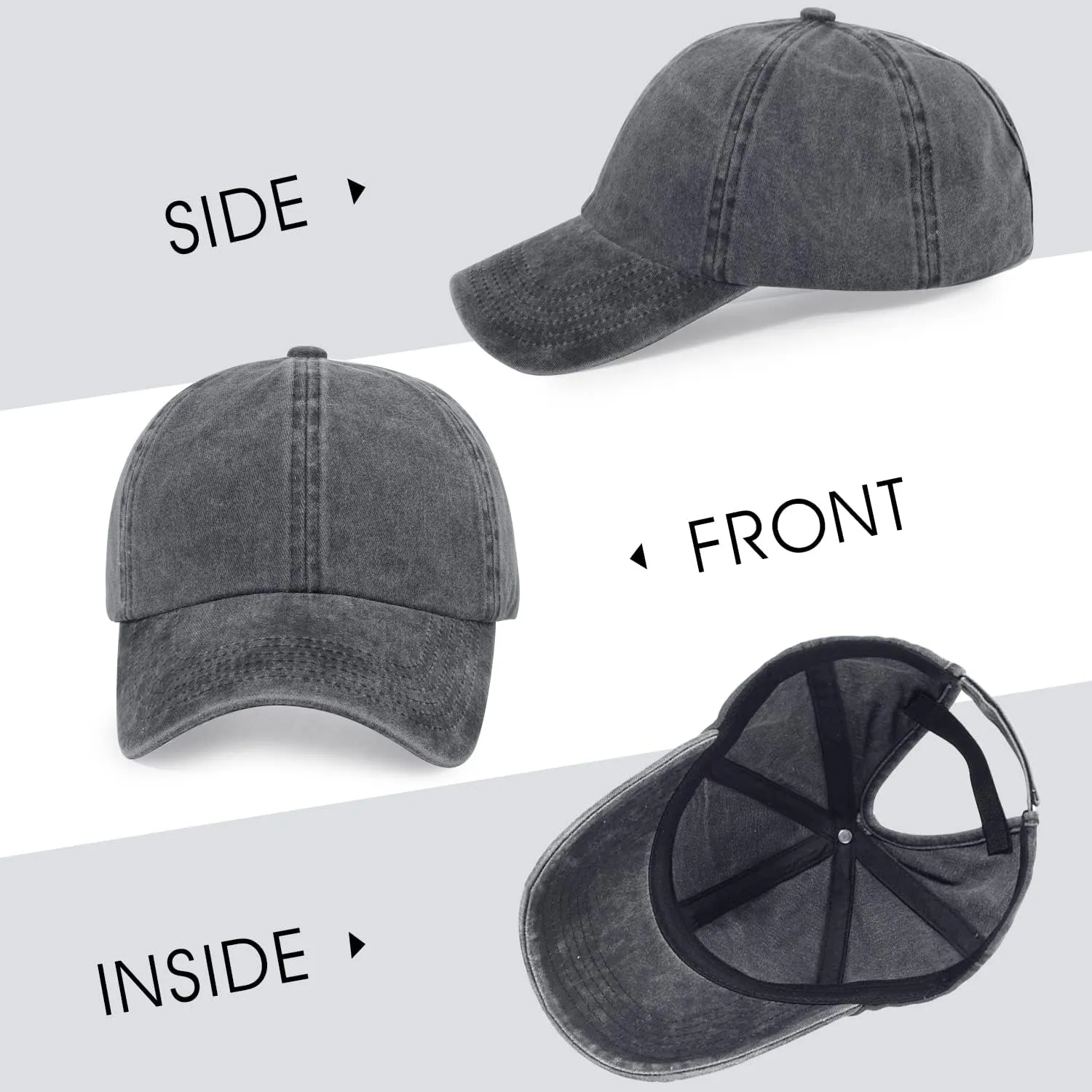 HH HOFNEN Ponytail Hats Womens Washed Distressed Baseball Cap High Ponycaps Cotton Dad Hat with Ponytail Hole