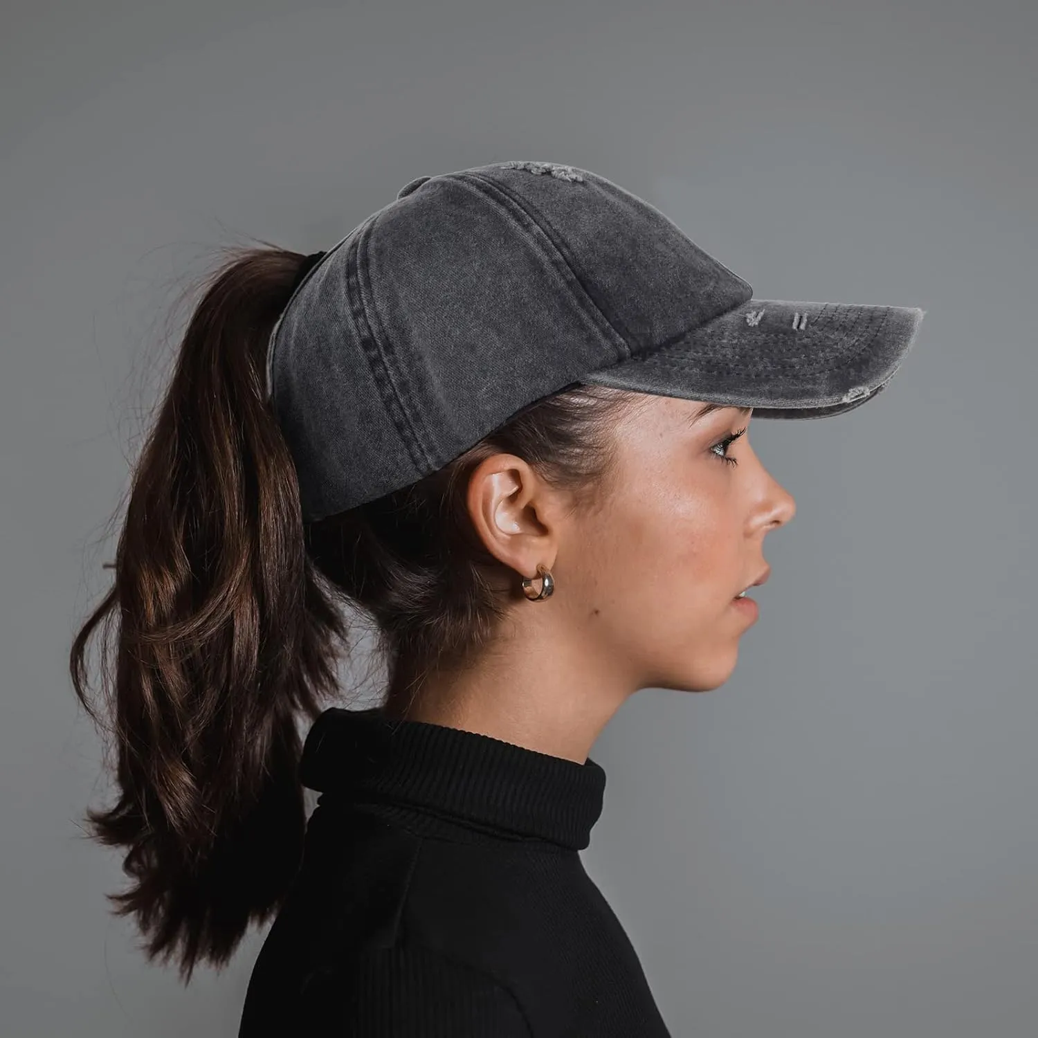 HH HOFNEN Ponytail Hats Womens Washed Distressed Baseball Cap High Ponycaps Cotton Dad Hat with Ponytail Hole