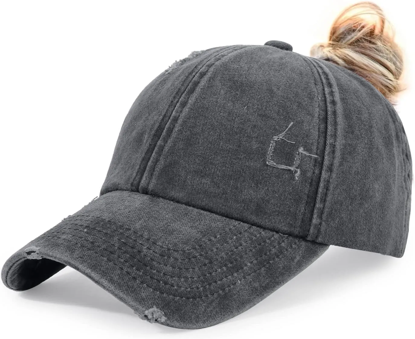 HH HOFNEN Ponytail Hats Womens Washed Distressed Baseball Cap High Ponycaps Cotton Dad Hat with Ponytail Hole
