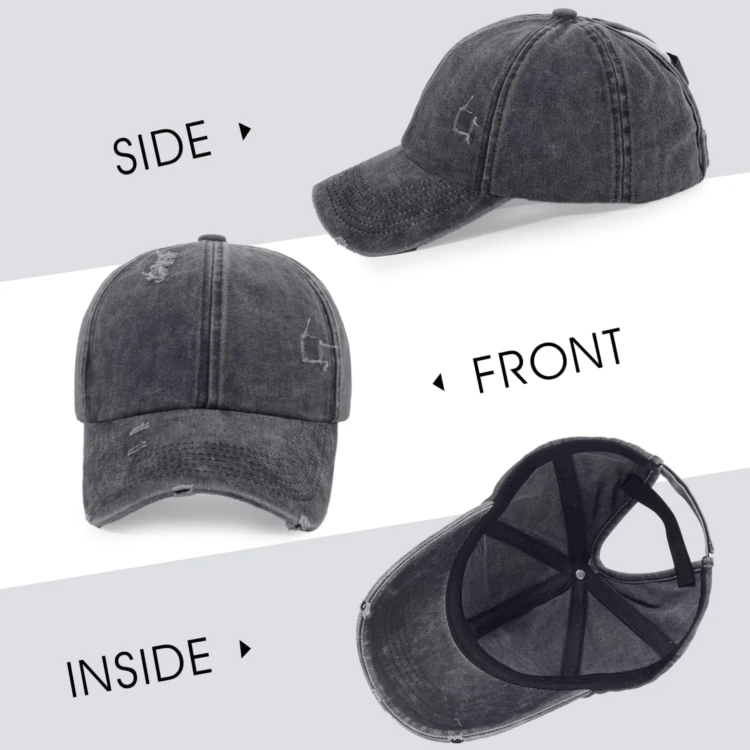 HH HOFNEN Ponytail Hats Womens Washed Distressed Baseball Cap High Ponycaps Cotton Dad Hat with Ponytail Hole