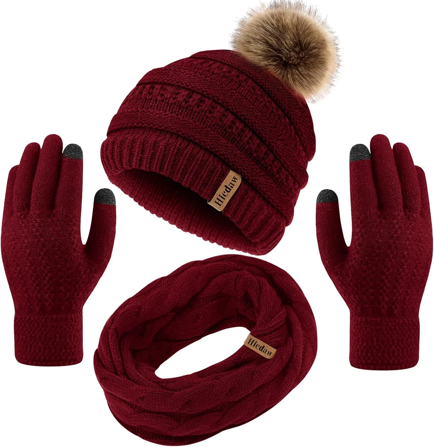 Hicdaw Womens Winter Hats Gloves Scarf Set Winter Hats for Women Beanie Hat Circle Loop Scarf Glove