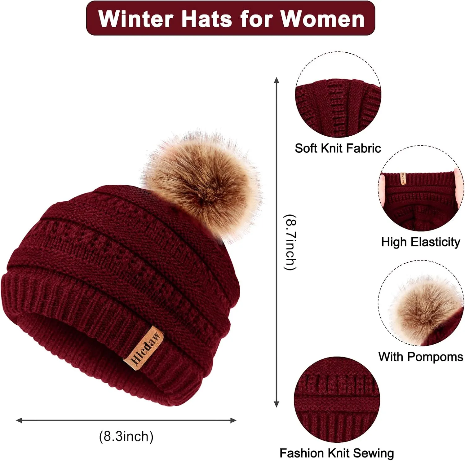Hicdaw Womens Winter Hats Gloves Scarf Set Winter Hats for Women Beanie Hat Circle Loop Scarf Glove