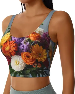 High Impact Womens Sports Bras,Cute Flowers Printed Sports Bras for Women with Padded High Support