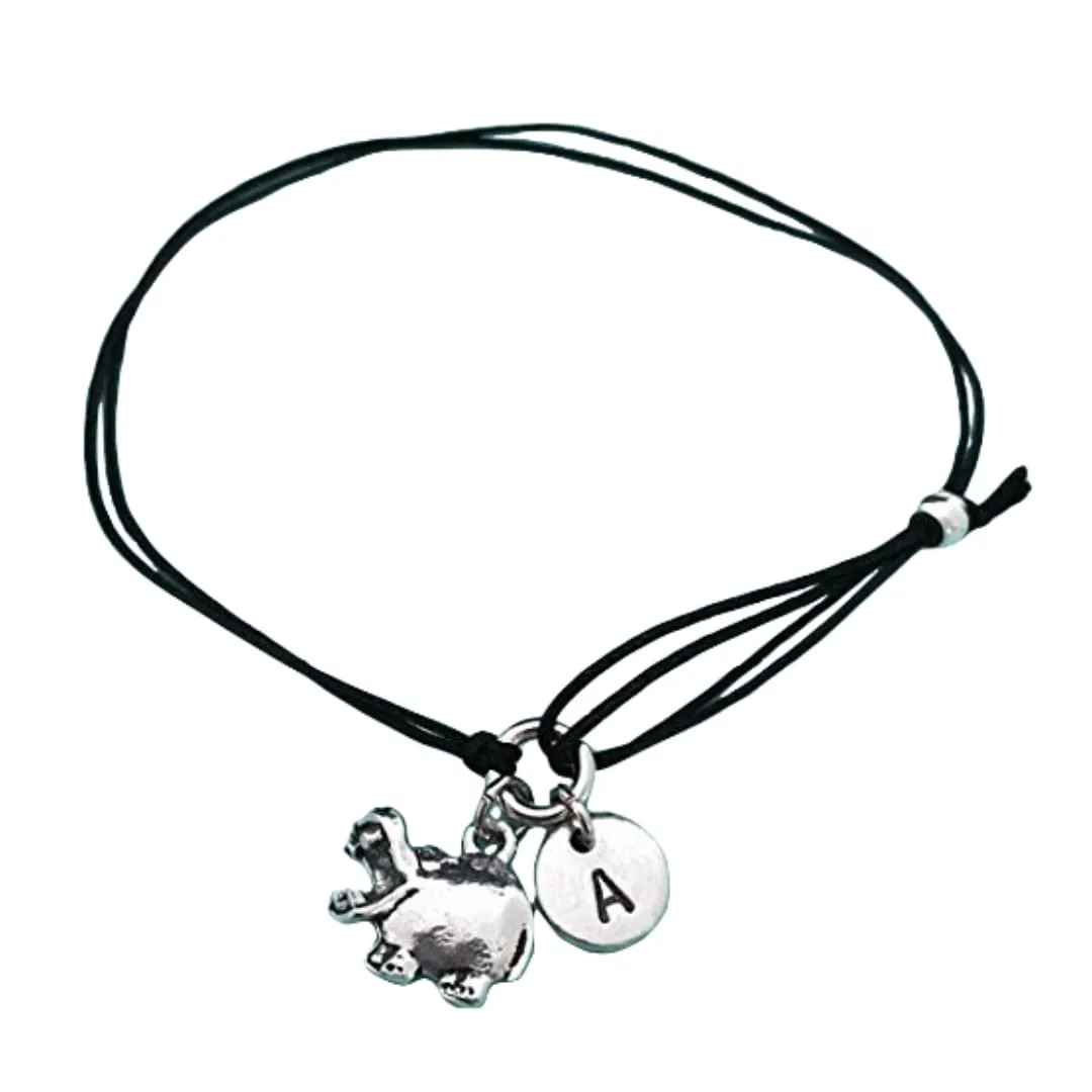 Hippo cord bracelet, hippo charm bracelet, adjustable bracelet, charm bracelet, personalized bracelet, initial bracelet, monogram