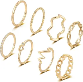 Honsny 14K Gold Plated Stacking Rings Set for Women, Stackable Knuckle Thumb Rings Thin Dainty Silver Rings for Women Wedding Eternity Band Simple Rose Gold Ring Size 4-11