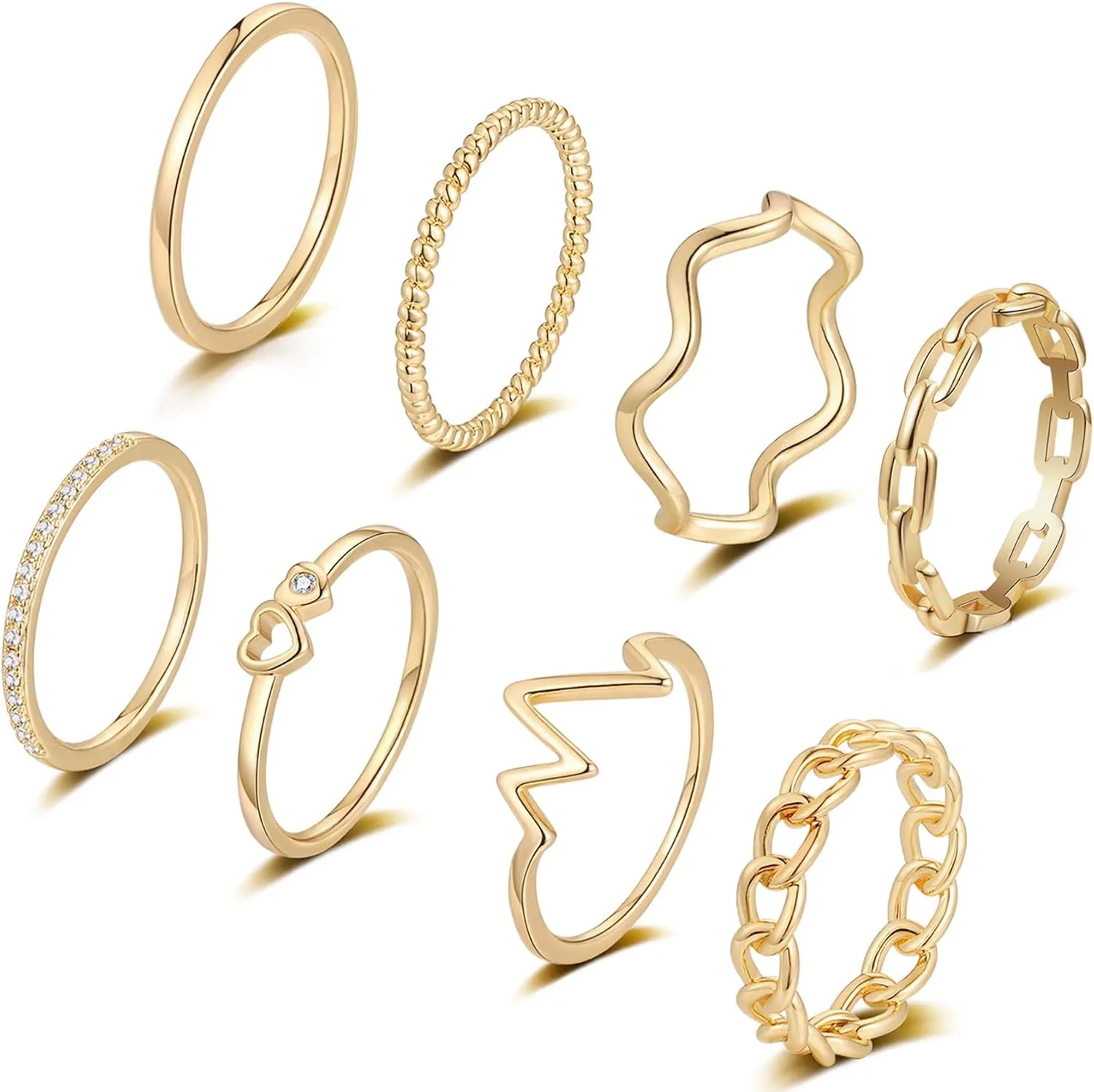 Honsny 14K Gold Plated Stacking Rings Set for Women, Stackable Knuckle Thumb Rings Thin Dainty Silver Rings for Women Wedding Eternity Band Simple Rose Gold Ring Size 4-11
