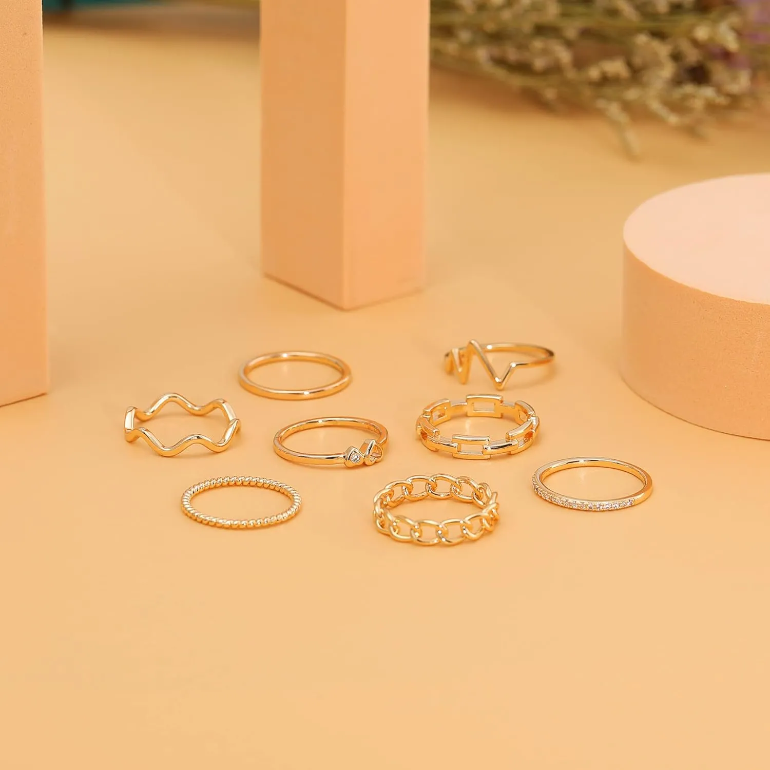 Honsny 14K Gold Plated Stacking Rings Set for Women, Stackable Knuckle Thumb Rings Thin Dainty Silver Rings for Women Wedding Eternity Band Simple Rose Gold Ring Size 4-11