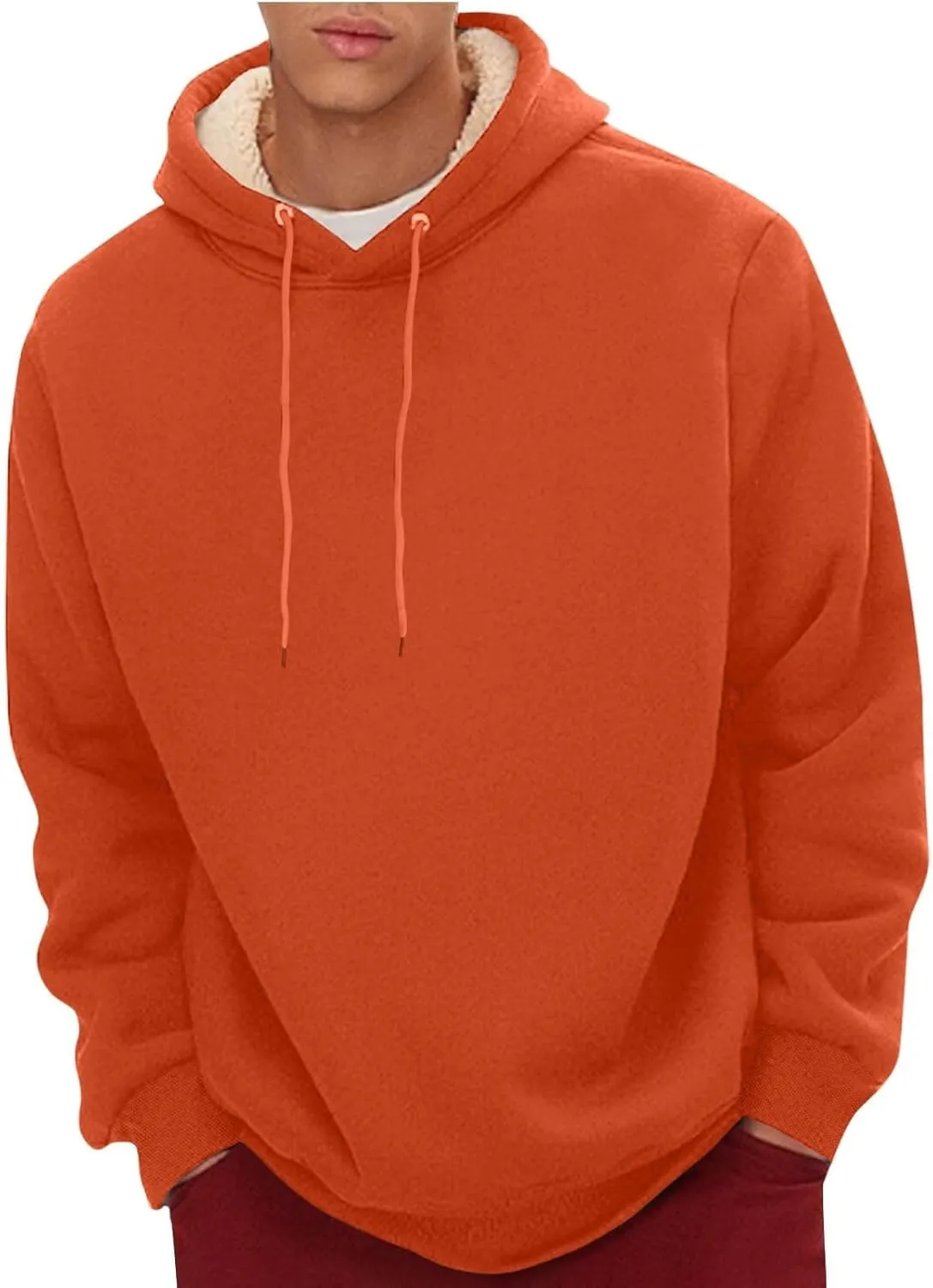 Hoodies for Men Long Sleeve Drawstring Hoodies Soild Hooded Shirt Winter Thick Pullover Basic Hoodie Kangaroo Pocket