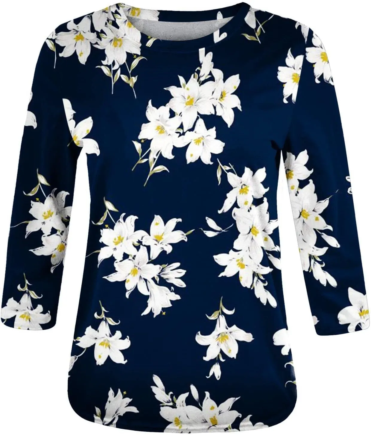 HTHLVMD Womens 3/4 Length Sleeve Tops 2025 Spring Summer Floral Print Crewneck Causal Trendy Tunic Tops for Women