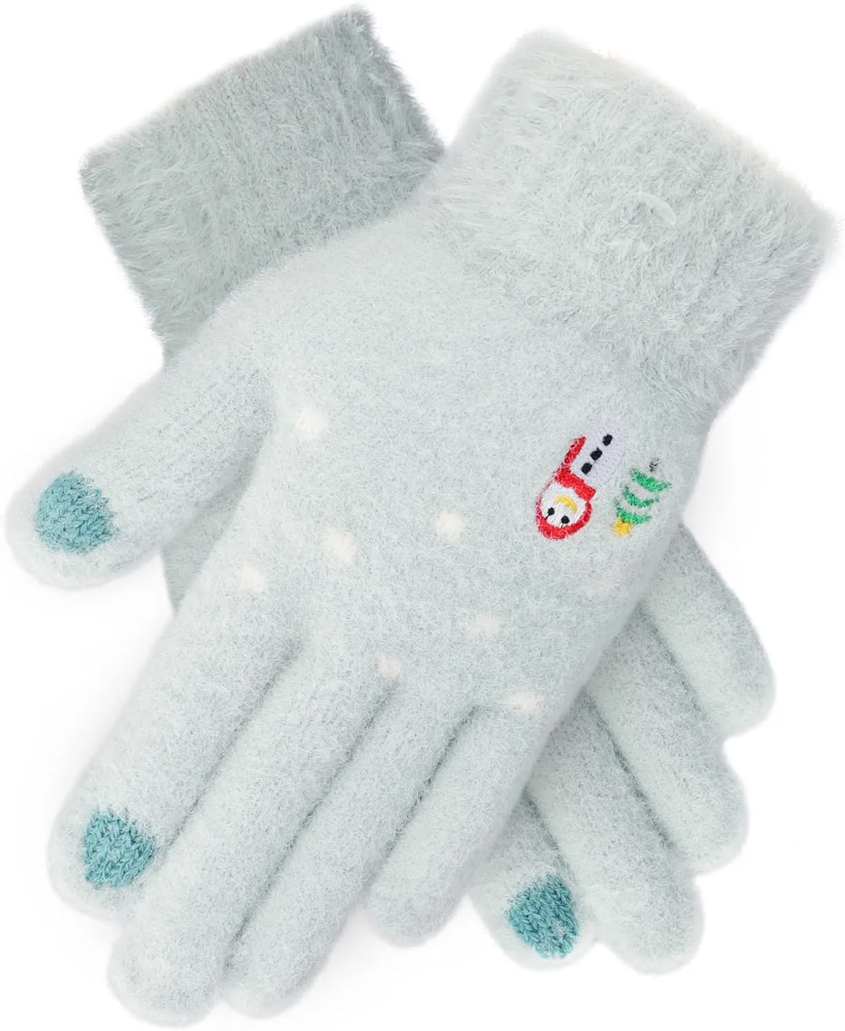 IPENNY Womens Winter Knit Touchscreen Gloves Warm Cute Knitted Gloves with Fluffy Cuff, Womens Soft Thermal Plush Cycling Gloves