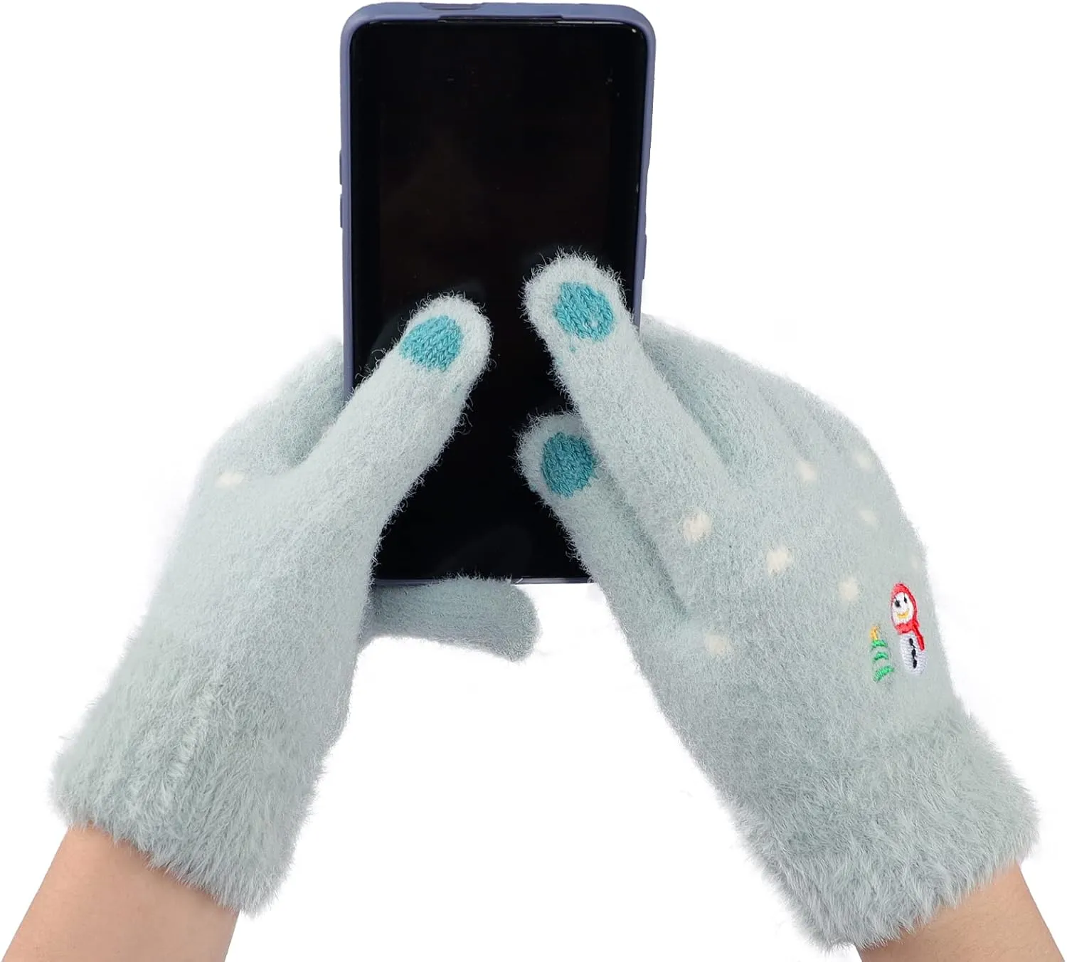 IPENNY Womens Winter Knit Touchscreen Gloves Warm Cute Knitted Gloves with Fluffy Cuff, Womens Soft Thermal Plush Cycling Gloves
