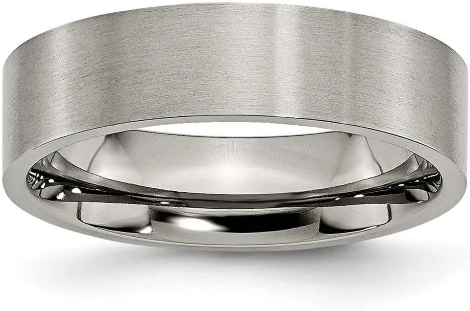 JewelryWeb Titanium Flat Band Brushed-Flat 6mm Wedding-Band Ring Size 5-Wedding-Band for Women and Men