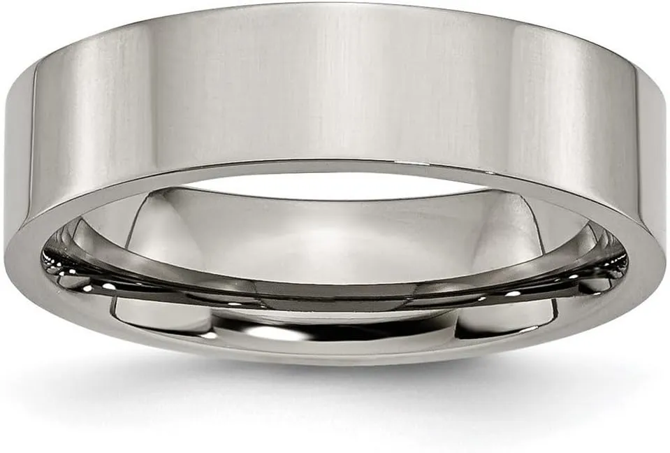 JewelryWeb Titanium Flat Band Polished-Flat 6mm Wedding-Band Ring Size 13.5-Wedding-Band for Women and Men
