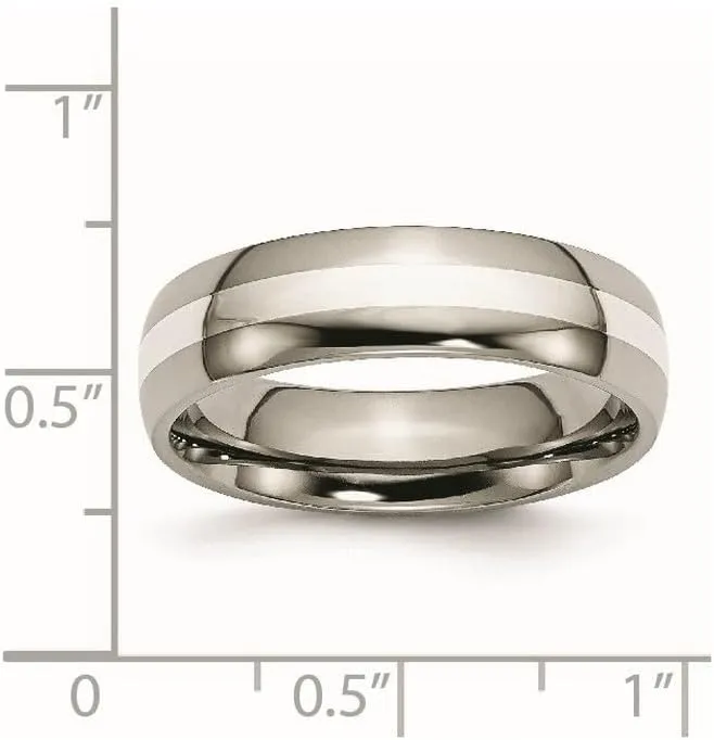 JewelryWeb Titanium Sterling Inlay Polished 6mm Wedding Band-Wedding-Band for Women and Men