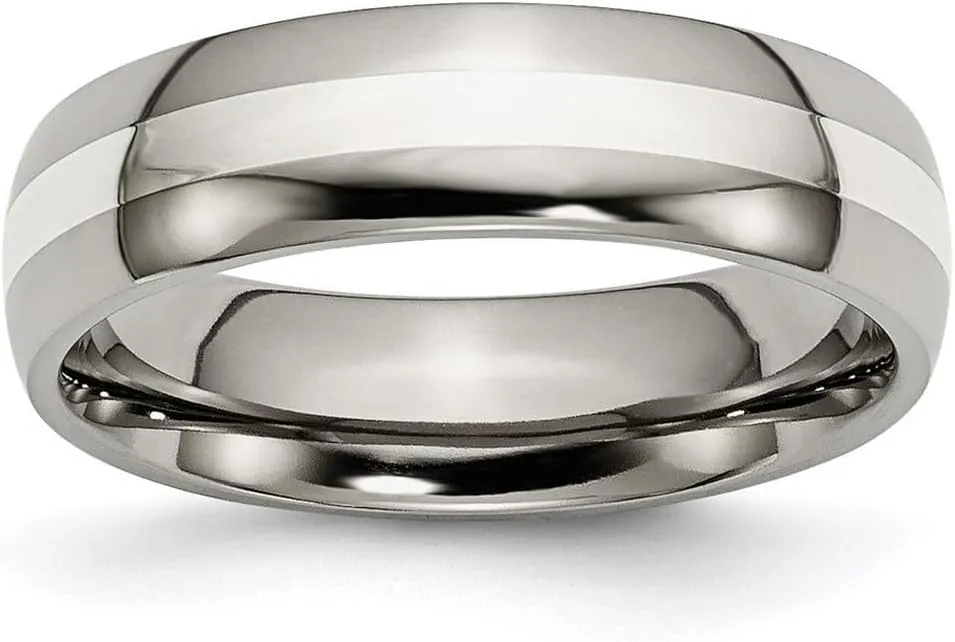 JewelryWeb Titanium Sterling Inlay Polished 6mm Wedding Band-Wedding-Band for Women and Men