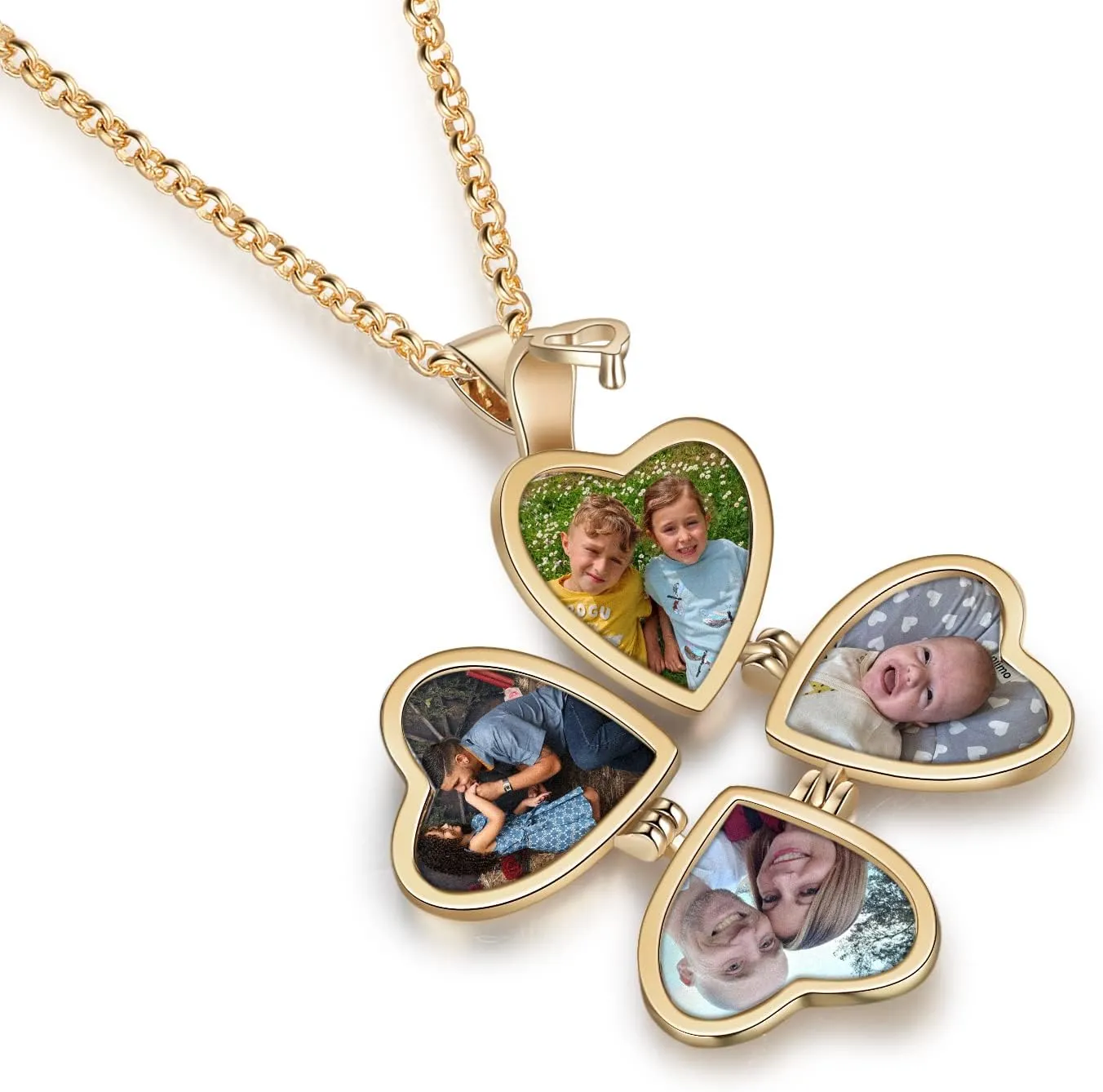 Jewelstruck Updated Personalized Heart Locket Necklace, Gold Locket with Picture Custom for Women Mom Daughter Lucky Four Leaf Pendant Charms Vintage Gifts for Mom Wife Her Birthday Christmas