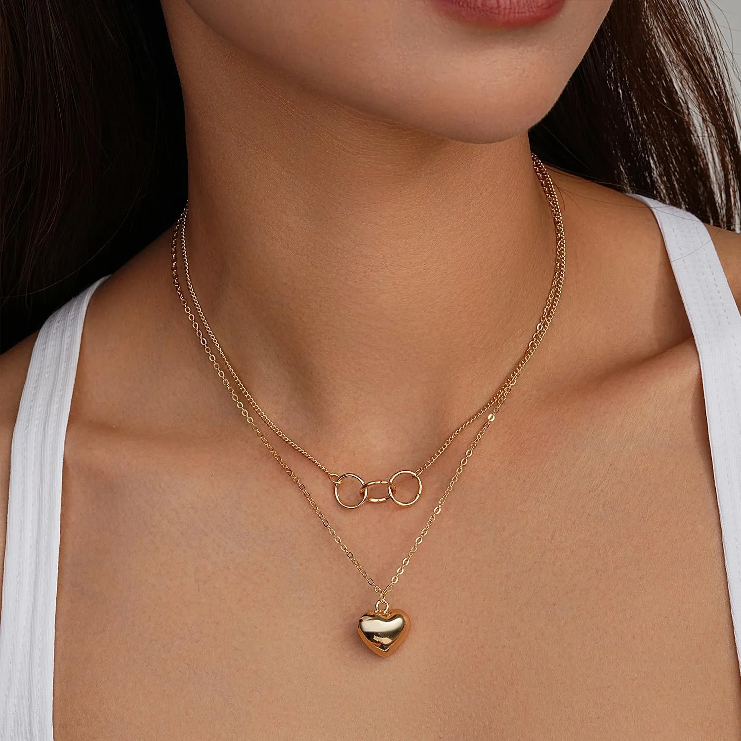 Jewlpire 14K Plated Gold Layered Necklaces for Women, Dainty Gold Herringbone Necklace with Paperclip Chain