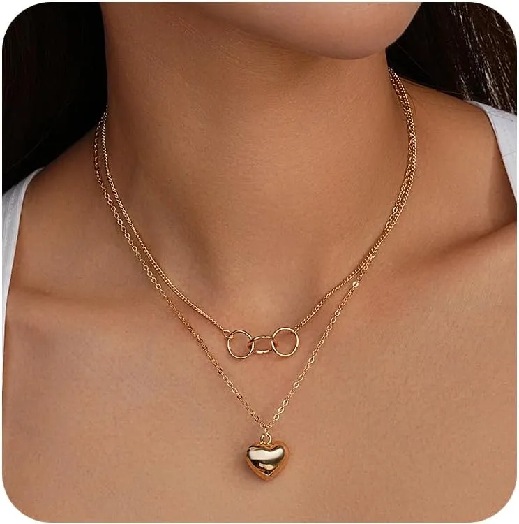 Jewlpire 14K Plated Gold Layered Necklaces for Women, Dainty Gold Herringbone Necklace with Paperclip Chain