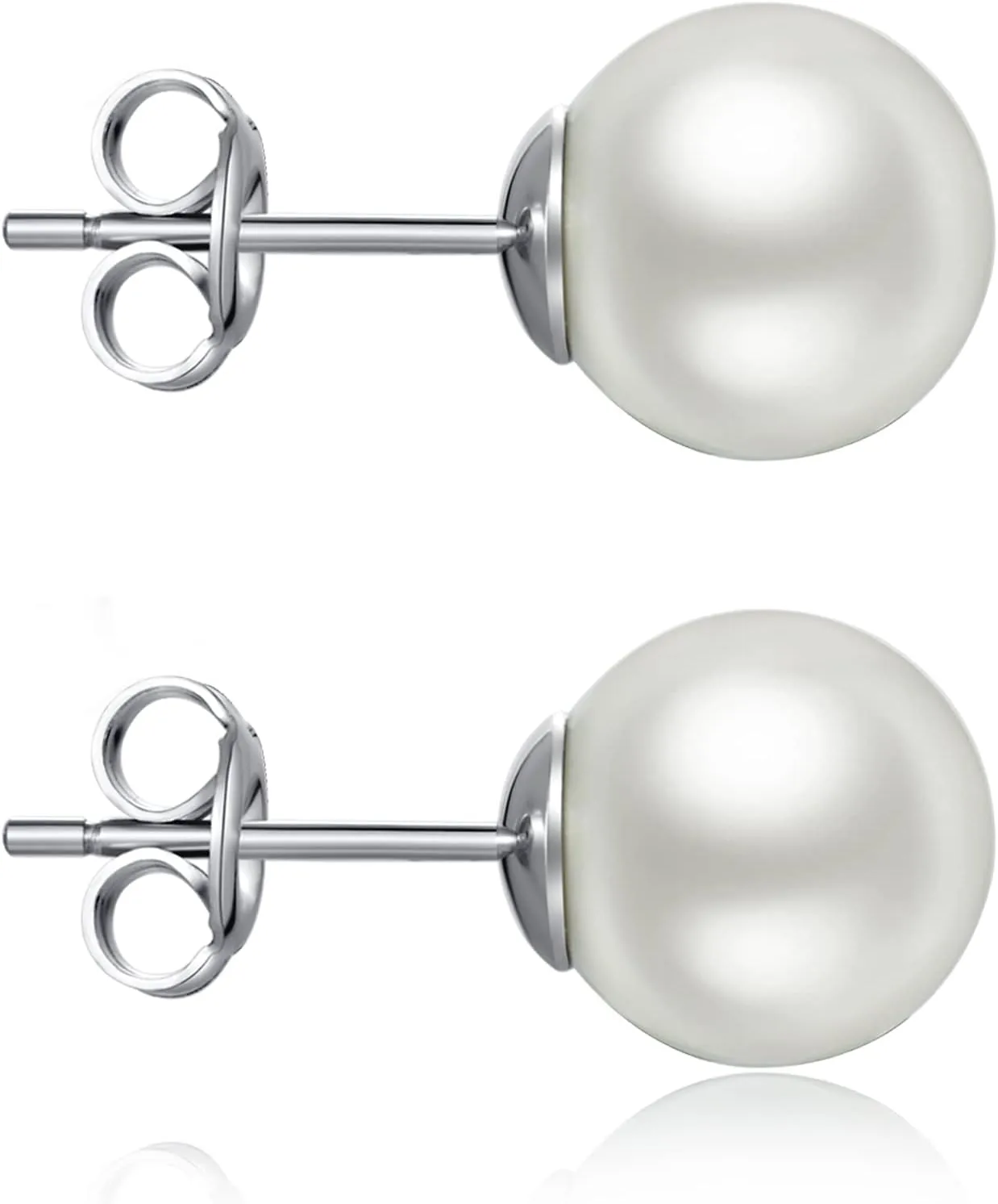 Jiamiaoi 925 Sterling Silver White Pearl Stud Earrings Simple Pearl Earrings Culture Pearl Studs Set 6MM-9MM, Round Pearl Earring Sterling Silver Pearl Earrings for Sensitive Ears