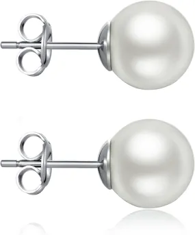 Jiamiaoi 925 Sterling Silver White Pearl Stud Earrings Simple Pearl Earrings Culture Pearl Studs Set 6MM-9MM, Round Pearl Earring Sterling Silver Pearl Earrings for Sensitive Ears
