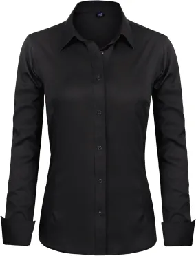 J.VER Womens Dress Shirts Long Sleeve Button Down Shirts Wrinkle-Free Solid Work Blouse