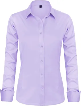 J.VER Womens Dress Shirts Long Sleeve Button Down Shirts Wrinkle-Free Solid Work Blouse
