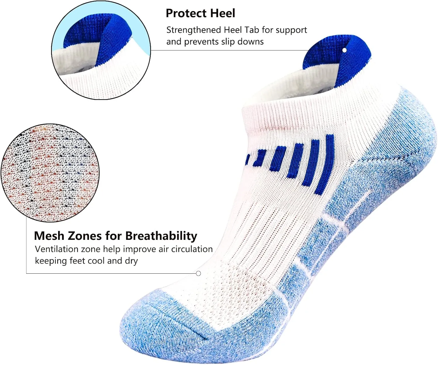 J.WMEET Womens Ankle Socks Athletic Running No Show Cushioned Sport Socks for Women 6 Pairs