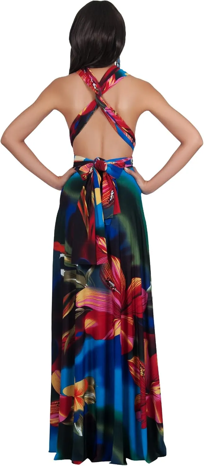 KOH KOH Womens Long One Shoulder Convertible Wrap Infinity Floral Maxi Dress