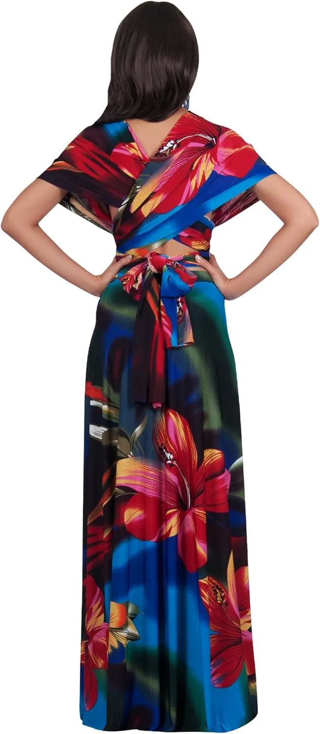 KOH KOH Womens Long One Shoulder Convertible Wrap Infinity Floral Maxi Dress