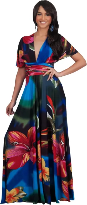 KOH KOH Womens Long One Shoulder Convertible Wrap Infinity Floral Maxi Dress