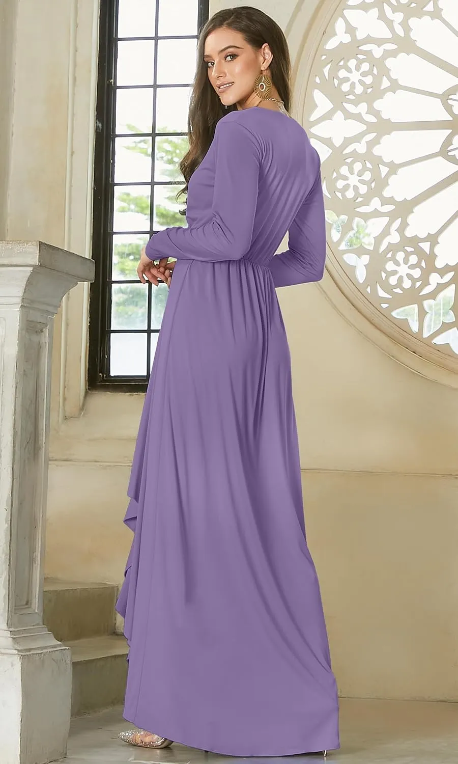 KOH KOH Womens Sleeve Wrap Slit Formal Fall Winter Cocktail Gown