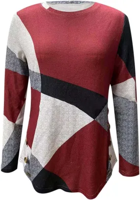 Kuluzego Womens Crew Neck Flannel T Shirts Tops Tee for Women Color Block Geometry Winter Fall Tee Shirt 2023 DX