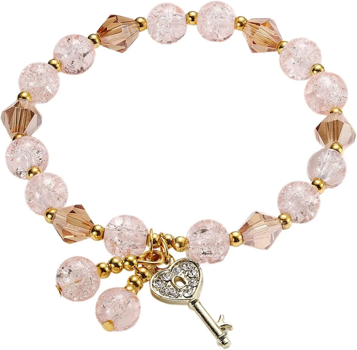 Ladies Multicolor Stretch Beaded Bracelet Stackable Beaded Bracelet Layered Beaded Adjustable Small Stud Earring (A, A)