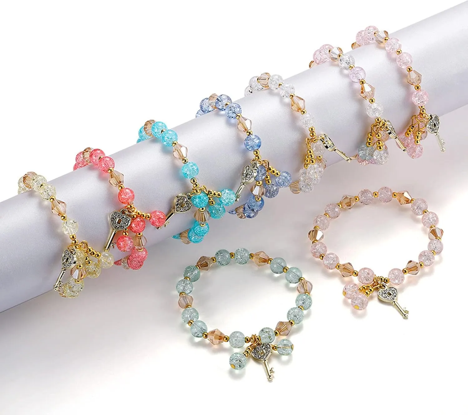 Ladies Multicolor Stretch Beaded Bracelet Stackable Beaded Bracelet Layered Beaded Adjustable Small Stud Earring