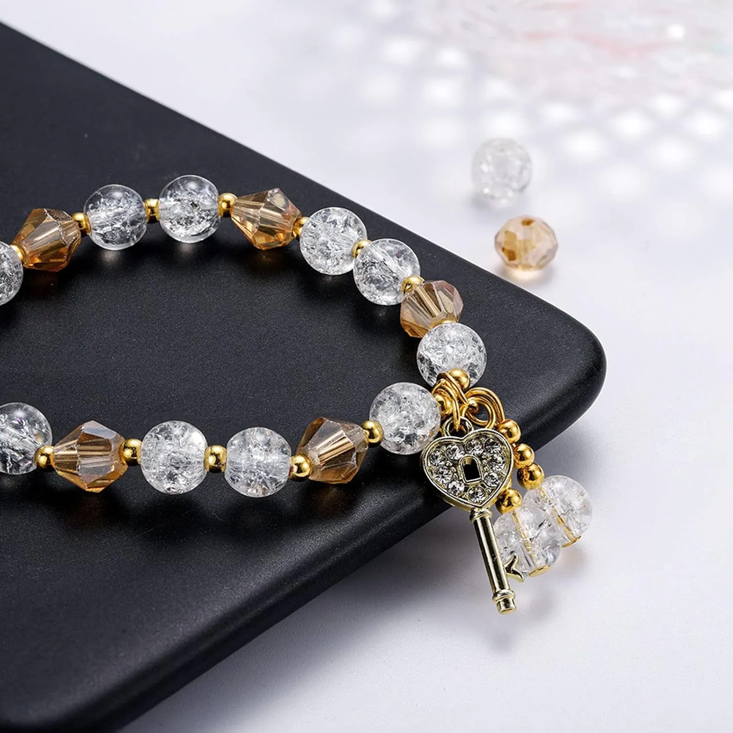 Ladies Multicolor Stretch Beaded Bracelet Stackable Beaded Bracelet Layered Beaded Adjustable Small Stud Earring