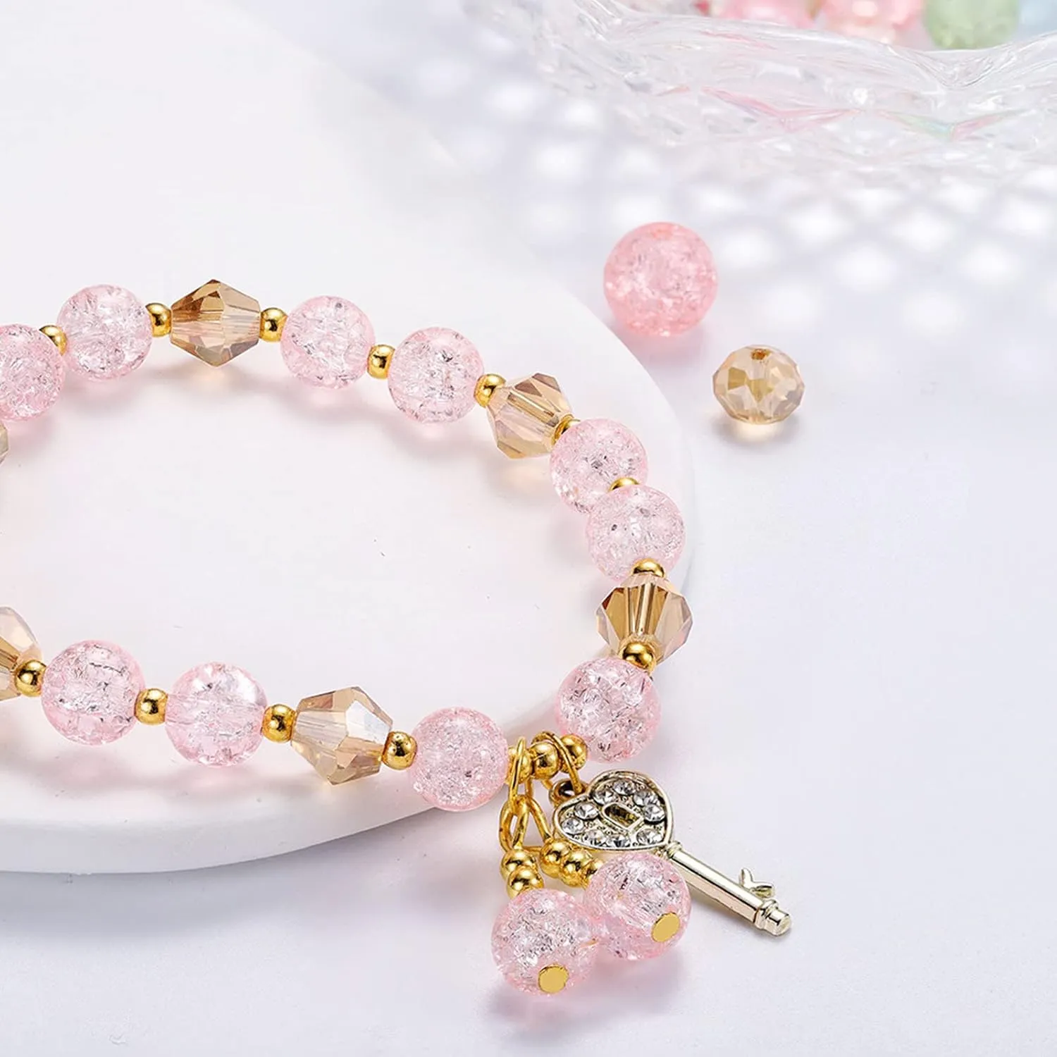 Ladies Multicolor Stretch Beaded Bracelet Stackable Beaded Bracelet Layered Beaded Adjustable Small Stud Earring