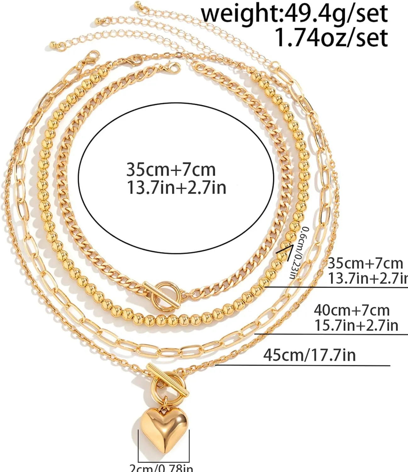 Layered Choker Necklace for Women Heart Pendant Stack Layered Cuban Paperclip Snake Chain Necklaces Trendy Retro Coin Dainty Pendant Gothic Black Necklaces Toggle Clasp Necklace for 4Pcs