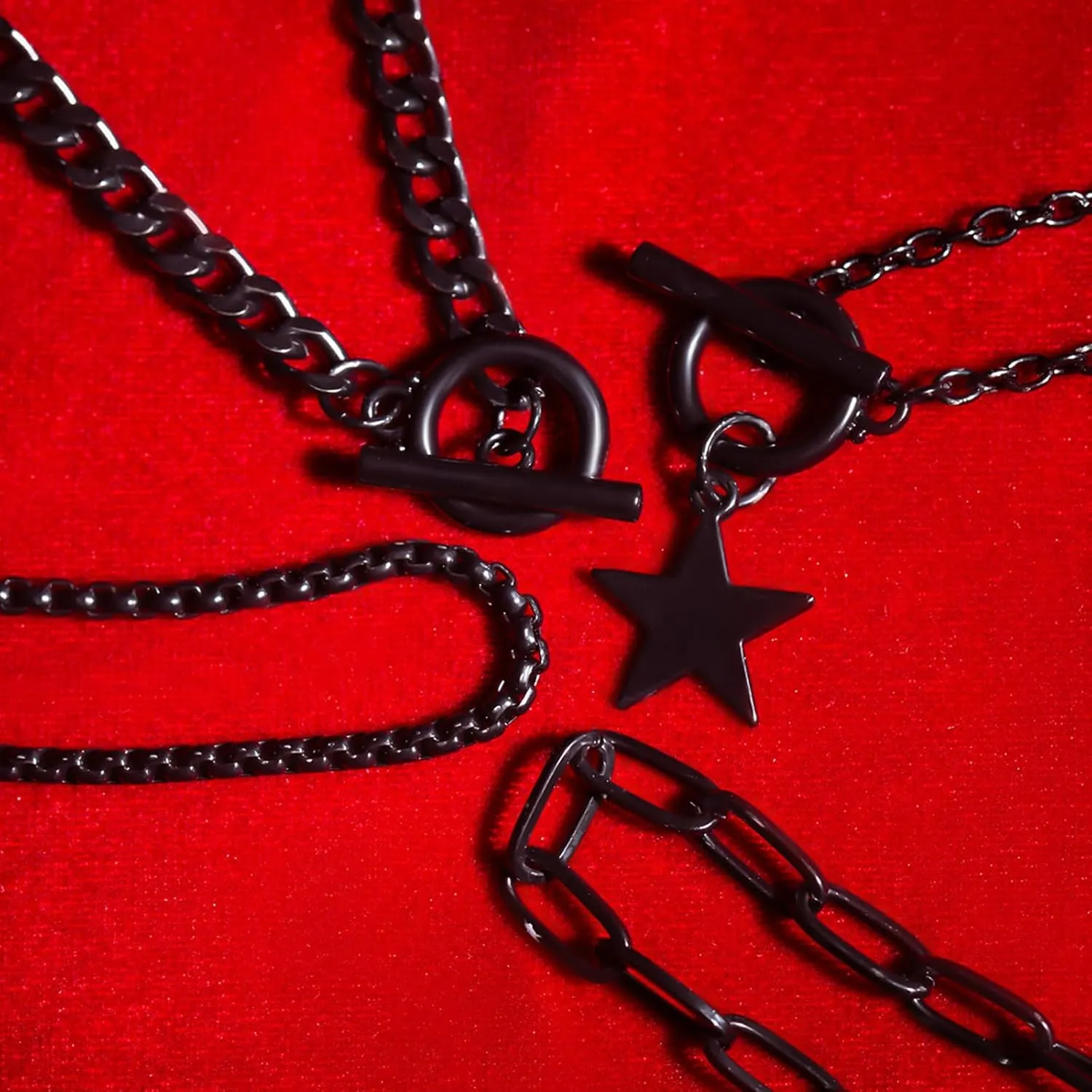 Layered Choker Necklace for Women Heart Pendant Stack Layered Cuban Paperclip Snake Chain Necklaces Trendy Retro Coin Dainty Pendant Gothic Black Necklaces Toggle Clasp Necklace for 4Pcs