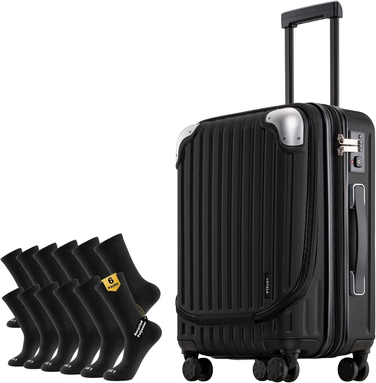 LEVEL8 20" Grace Carry On Luggage with Mens Work Crew Socks